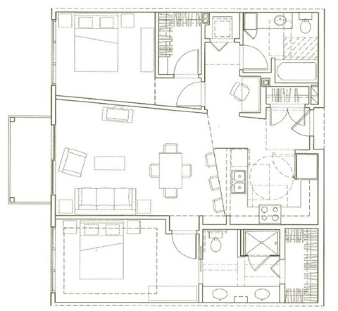 Floor plan for 2 beds, 2 baths, 1056 sqft